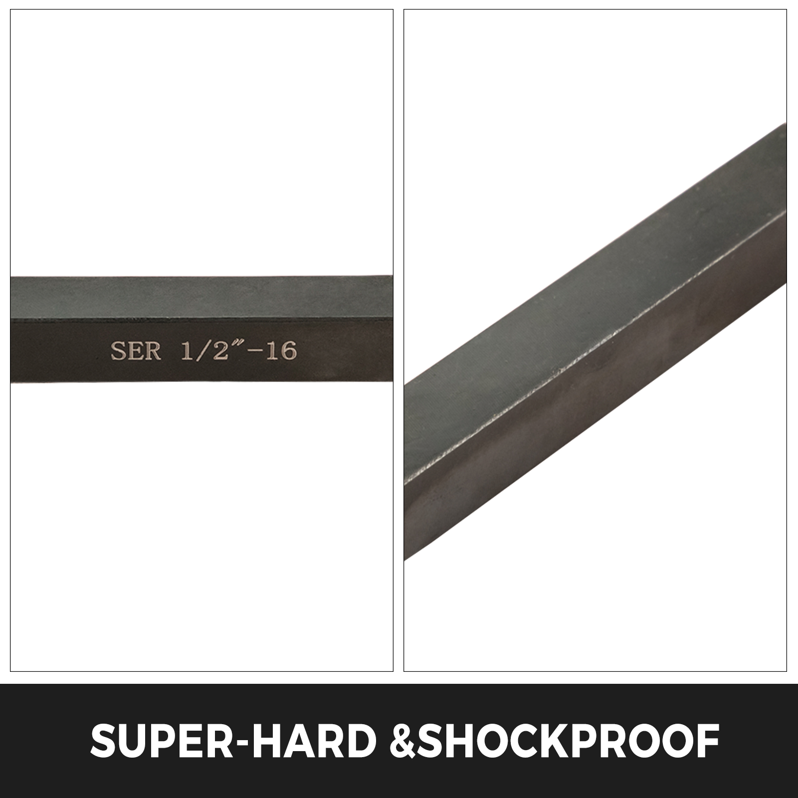 close-up of VEVOR indexable carbide lathe tool with "ser 1/2"-16" engraving, super-hard.