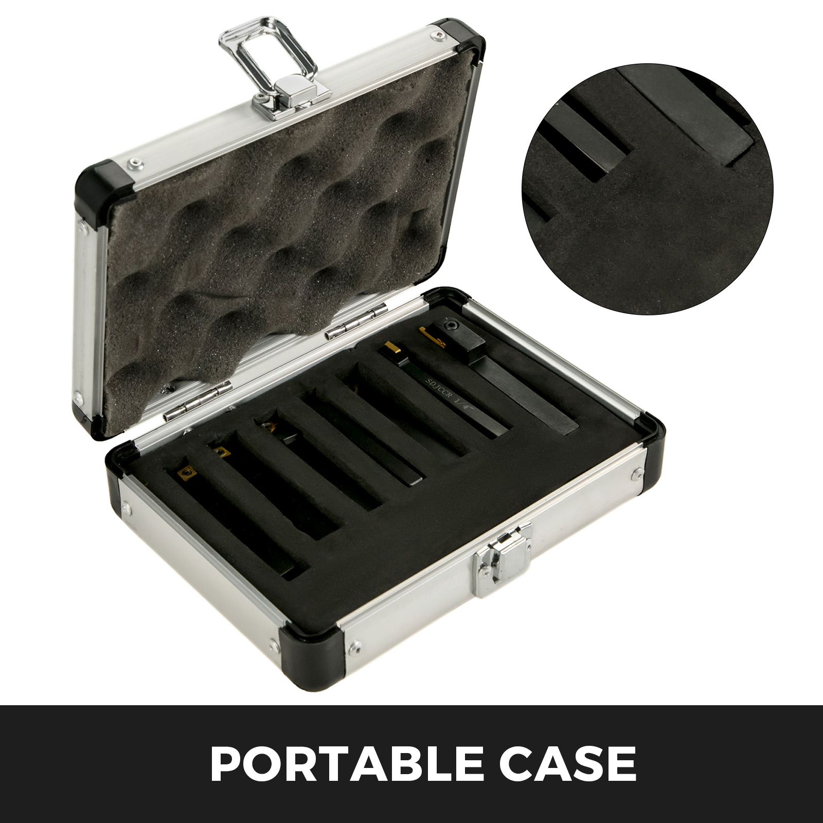 VEVOR indexable carbide tools in a portable case with foam padding.