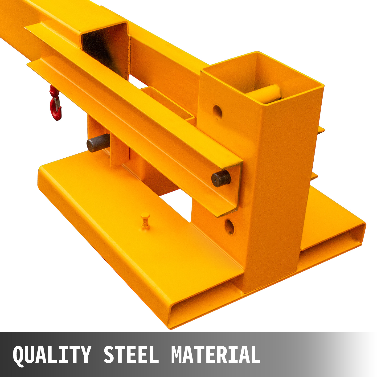 VEVOR forklift crane attachment made of quality steel material, bright yellow color.
