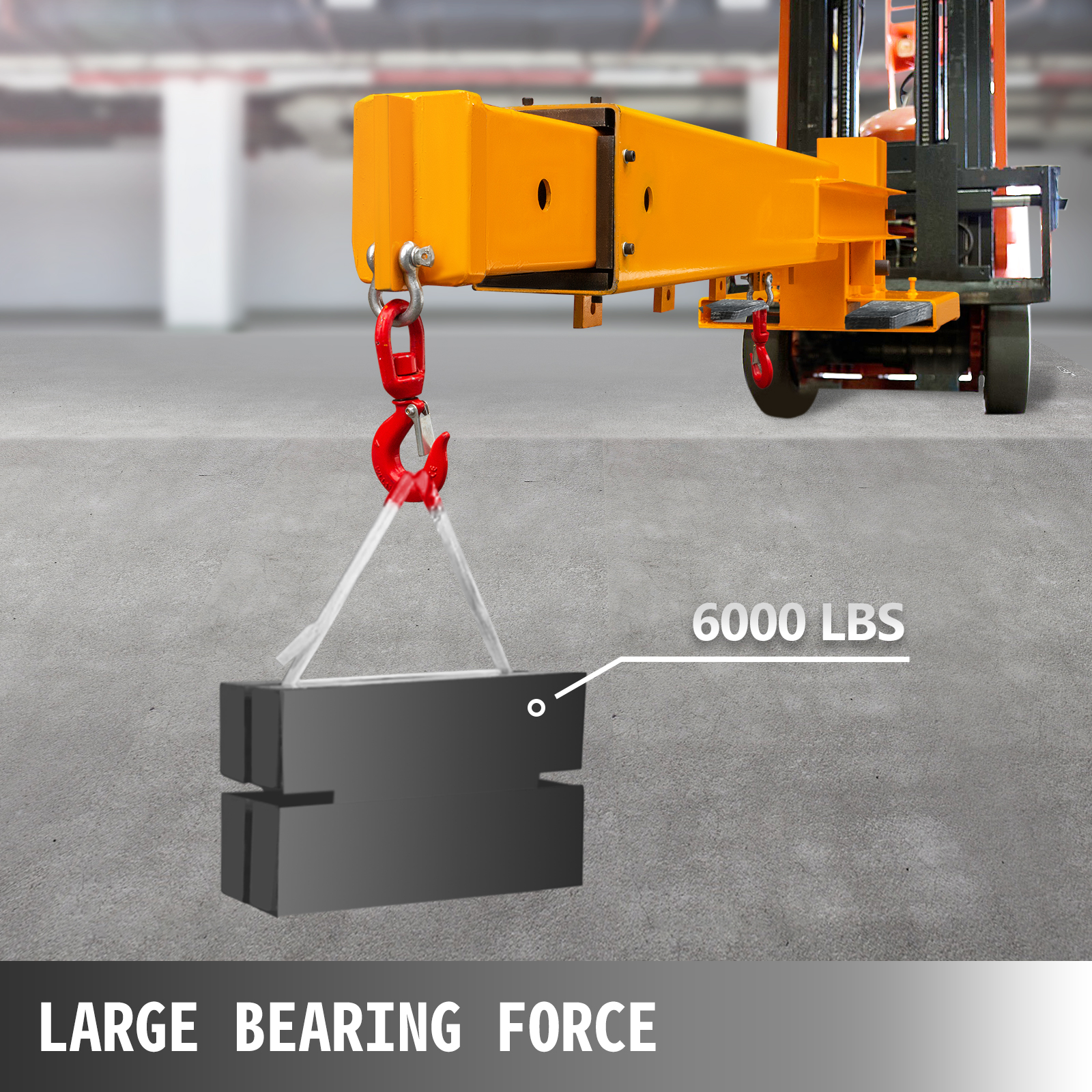 VEVOR forklift crane attachment lifting 6000 lbs with large bearing force.