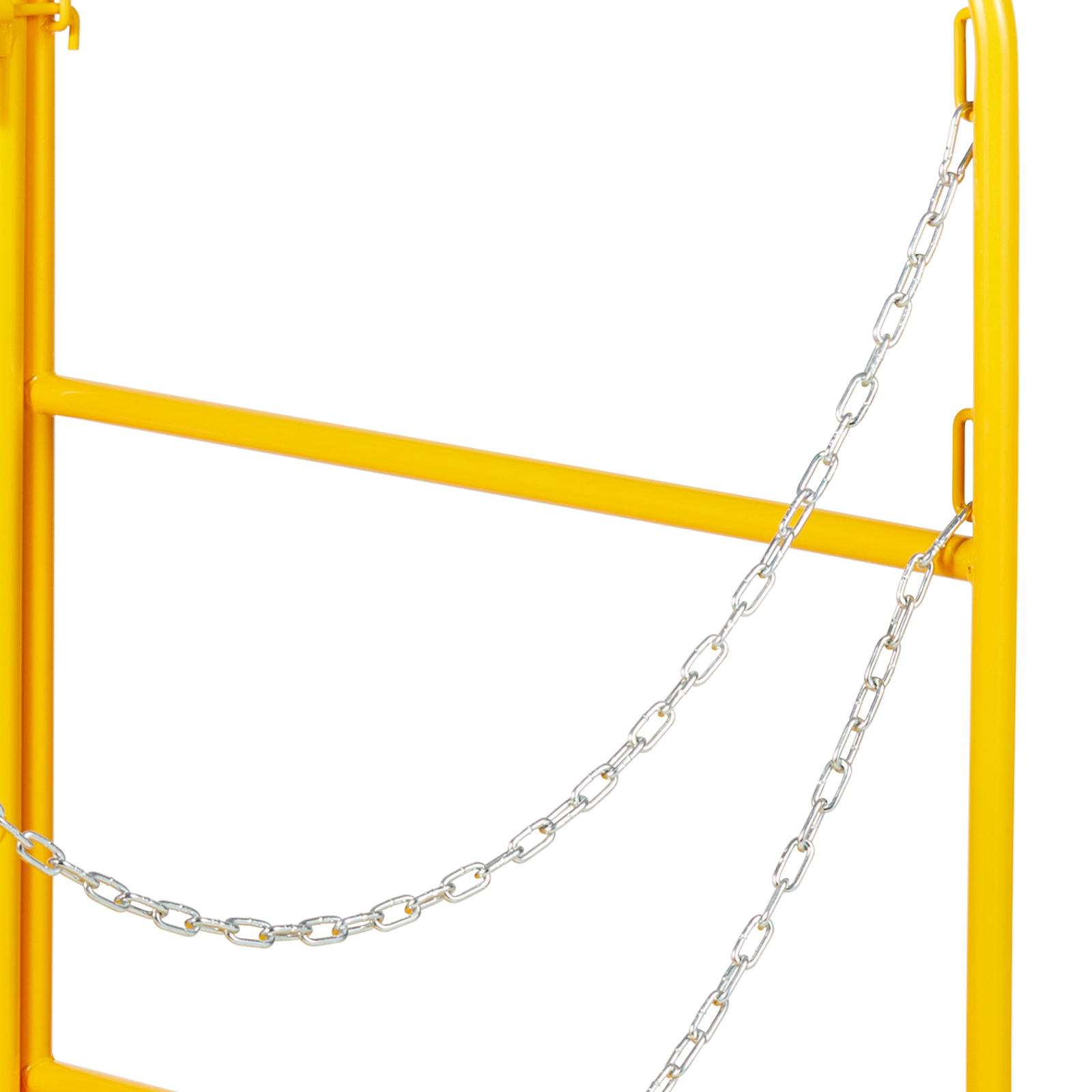 yellow VEVOR forklift safety cage with metal chains for secure industrial lifting tasks.