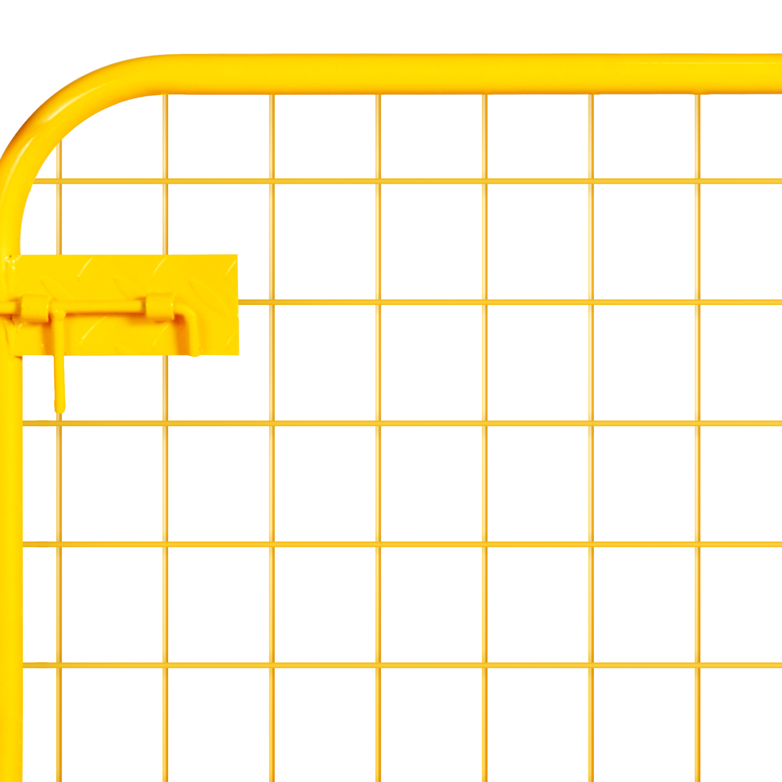 yellow safety cage with grid design, locking mechanism detail, showcasing VEVOR forklift safety cage.