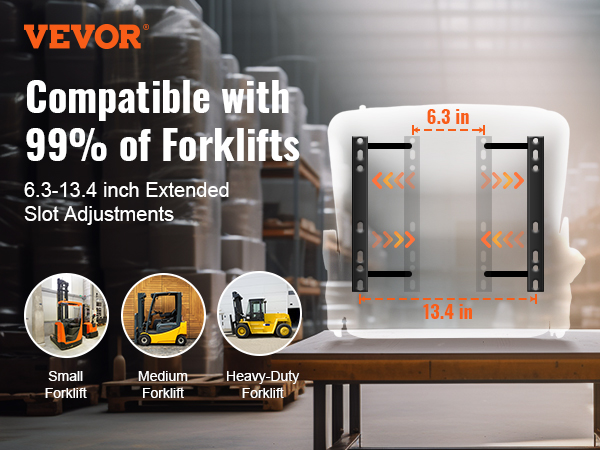 VEVOR universal forklift seat, 99% compatibility, 6.3-13.4 inch adjustments, fits small, medium, heavy-duty forklifts.