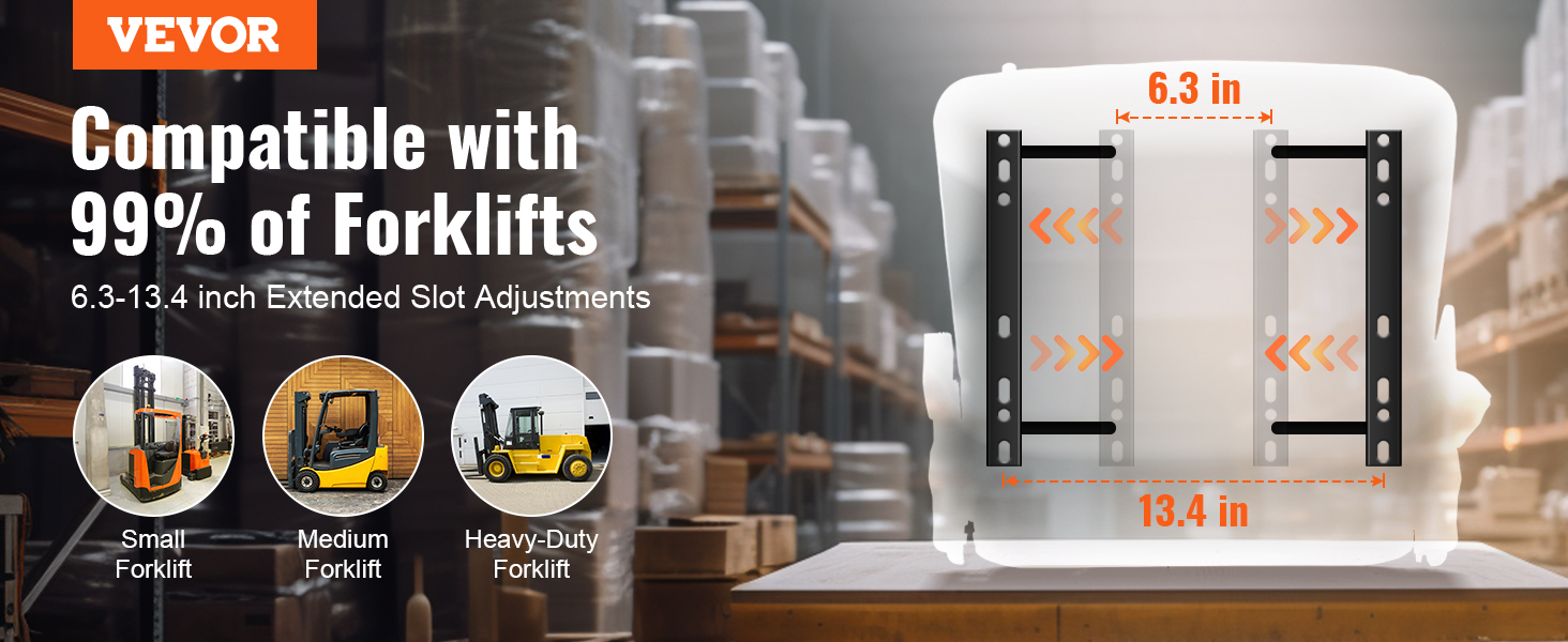 VEVOR universal forklift seat, 99% compatibility, 6.3-13.4 inch adjustments, fits small, medium, heavy-duty forklifts.