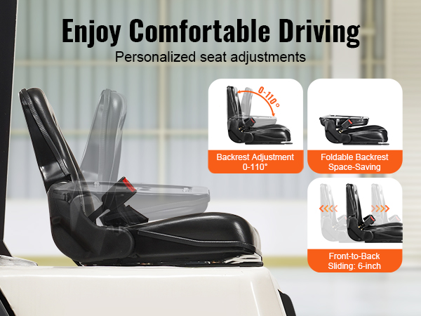 VEVOR adjustable seat with backrest adjustment, foldable backrest, and front-to-back sliding.
