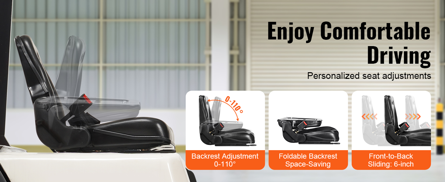 VEVOR adjustable seat with backrest adjustment, foldable backrest, and front-to-back sliding.