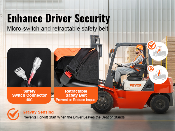 enhance driver security with VEVOR universal tractor seat featuring micro-switch and retractable safety belt.