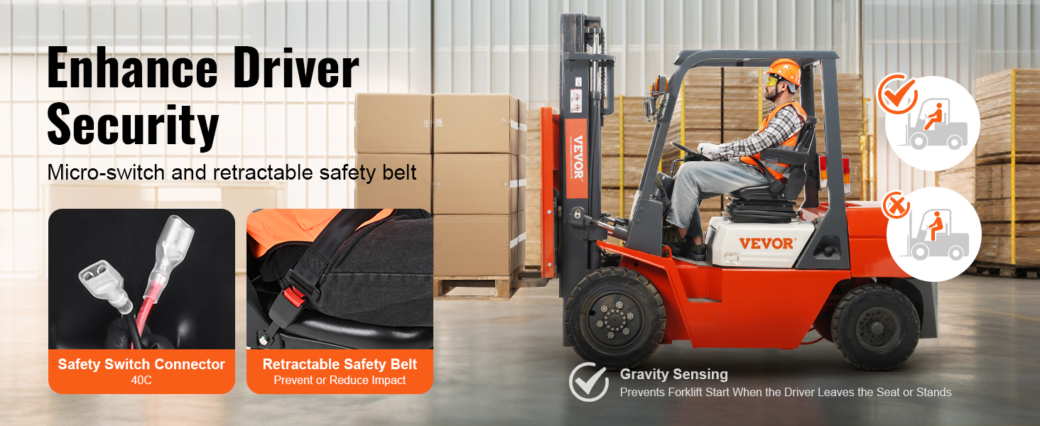 enhance driver security with VEVOR universal tractor seat featuring micro-switch and retractable safety belt.