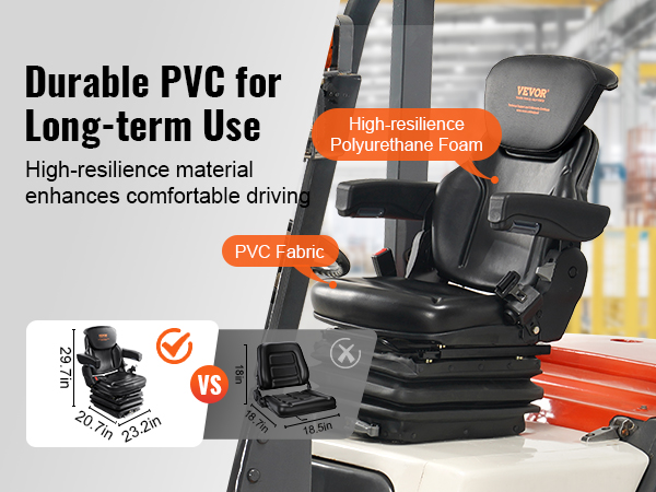 VEVOR universal tractor seat with durable pvc and high-resilience foam for long-term use and comfort.