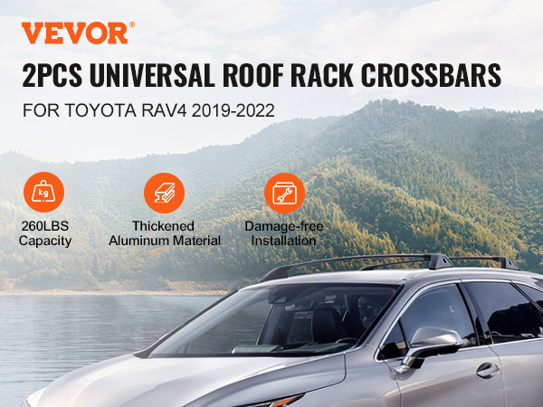 VEVOR roof rack cross bars for toyota rav4 2019-2022, 260lbs capacity, thickened aluminum, damage-free.
