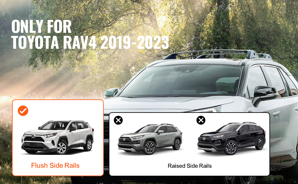 VEVOR roof rack cross bars for toyota rav4 2019-2023 with flush side rails under sunlight.