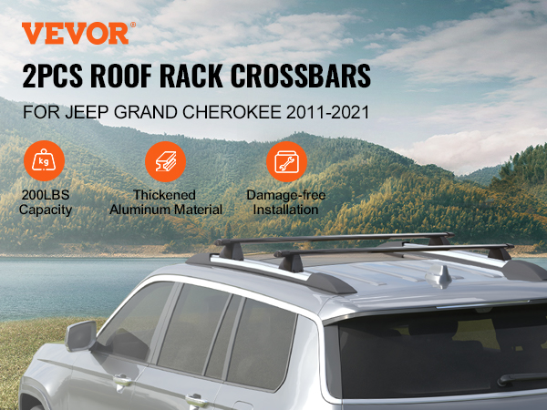 VEVOR roof rack cross bars for jeep grand cherokee 2011-2021, 200lbs capacity, aluminum, easy install.
