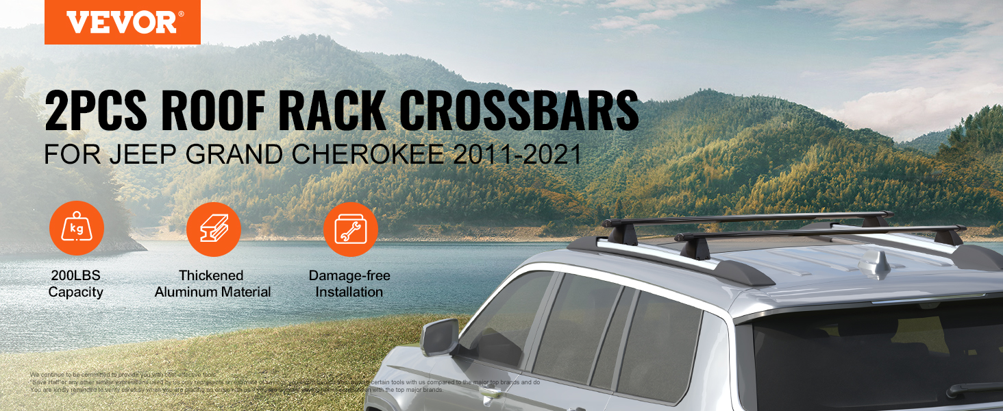 VEVOR roof rack cross bars for jeep grand cherokee 2011-2021, 200lbs capacity, aluminum, easy install.