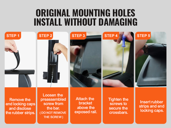 steps to install VEVOR roof rack cross bars without damaging original mounting holes.