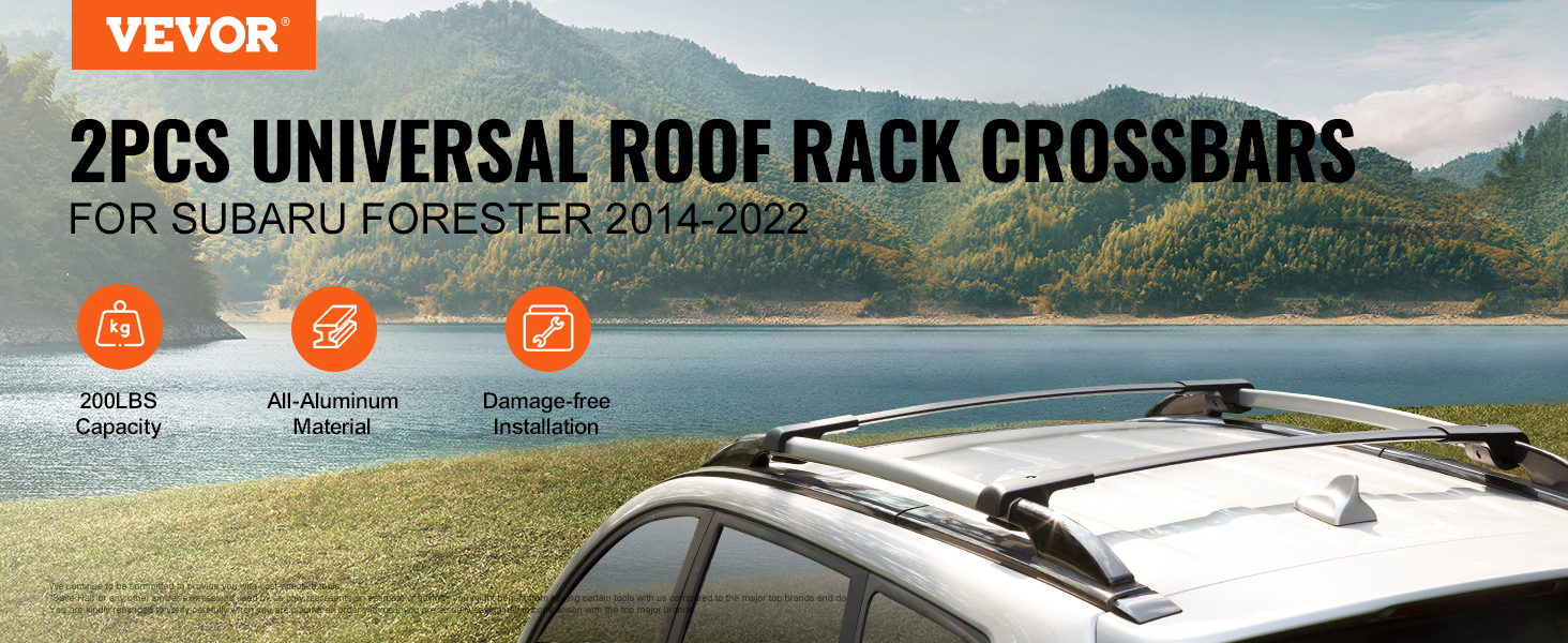 VEVOR 2pcs universal roof rack crossbars for subaru forester 2014-2022, 200lbs capacity.