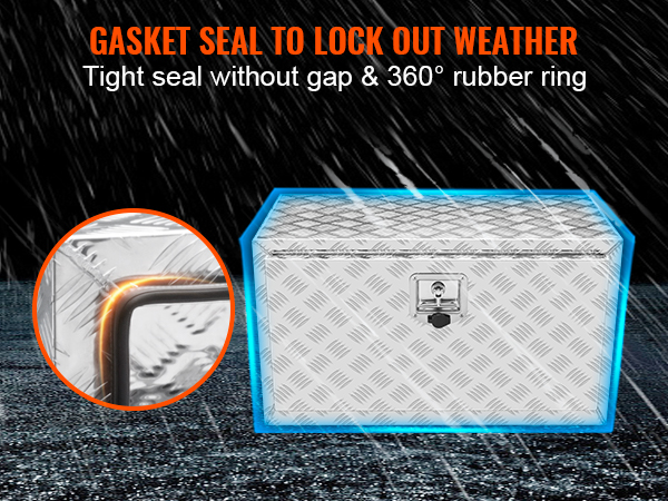 VEVOR kravas automašīnas apakšdaļas kaste ar blīvi nodrošina aizsardzību pret laikapstākļiem ar cieši pieguļošu 360° gumijas gredzenu.