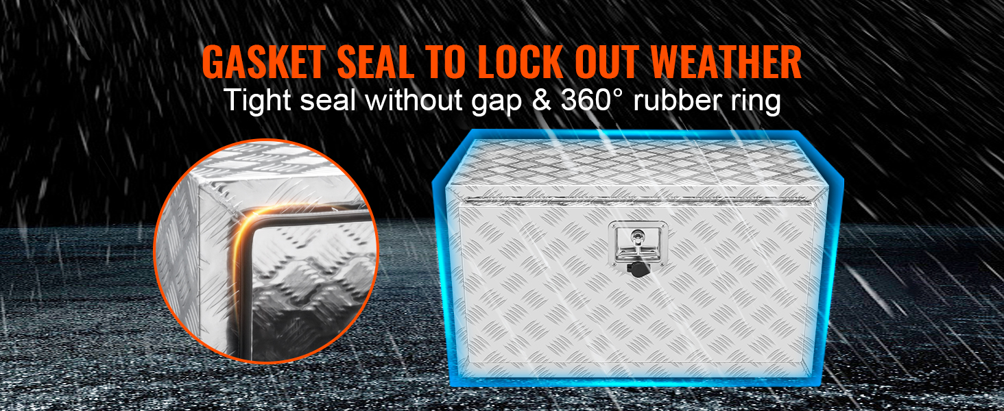 VEVOR kravas automašīnas apakšdaļas kaste ar blīvi nodrošina aizsardzību pret laikapstākļiem ar cieši pieguļošu 360° gumijas gredzenu.