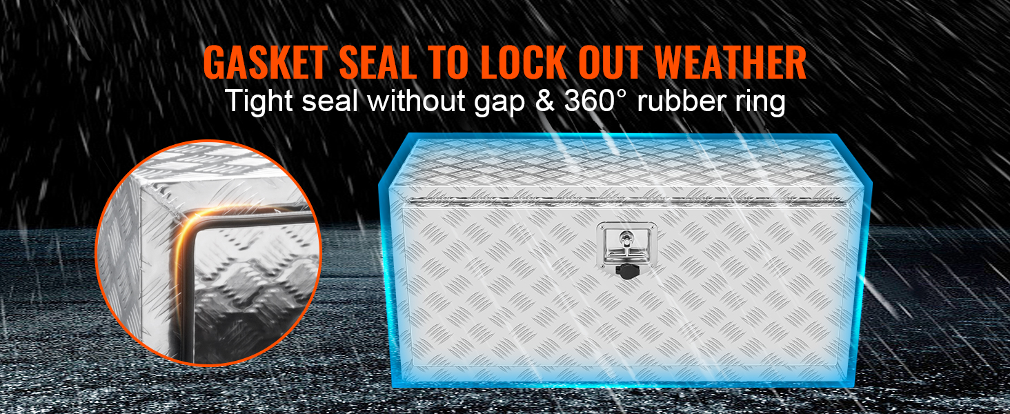 VEVOR kravas automašīnas apakšdaļas kaste ar blīvi, kas pasargā no laikapstākļiem, hermētisku blīvējumu un 360° gumijas gredzenu.