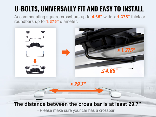 u-bolts for VEVOR roof rack fit crossbars up to 4.65