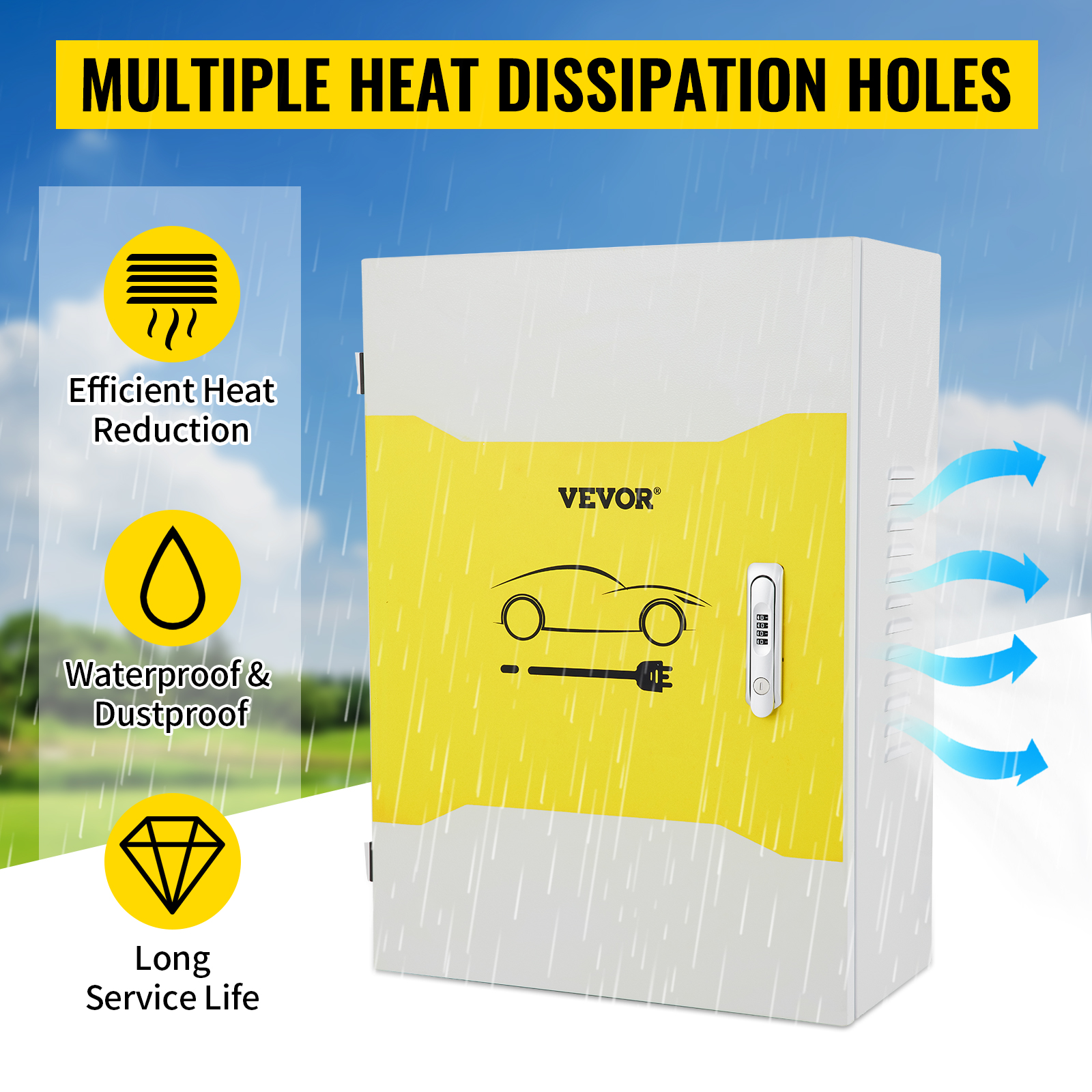 VEVOR tesla charger station box with efficient heat reduction, waterproof, dustproof, and long service life.