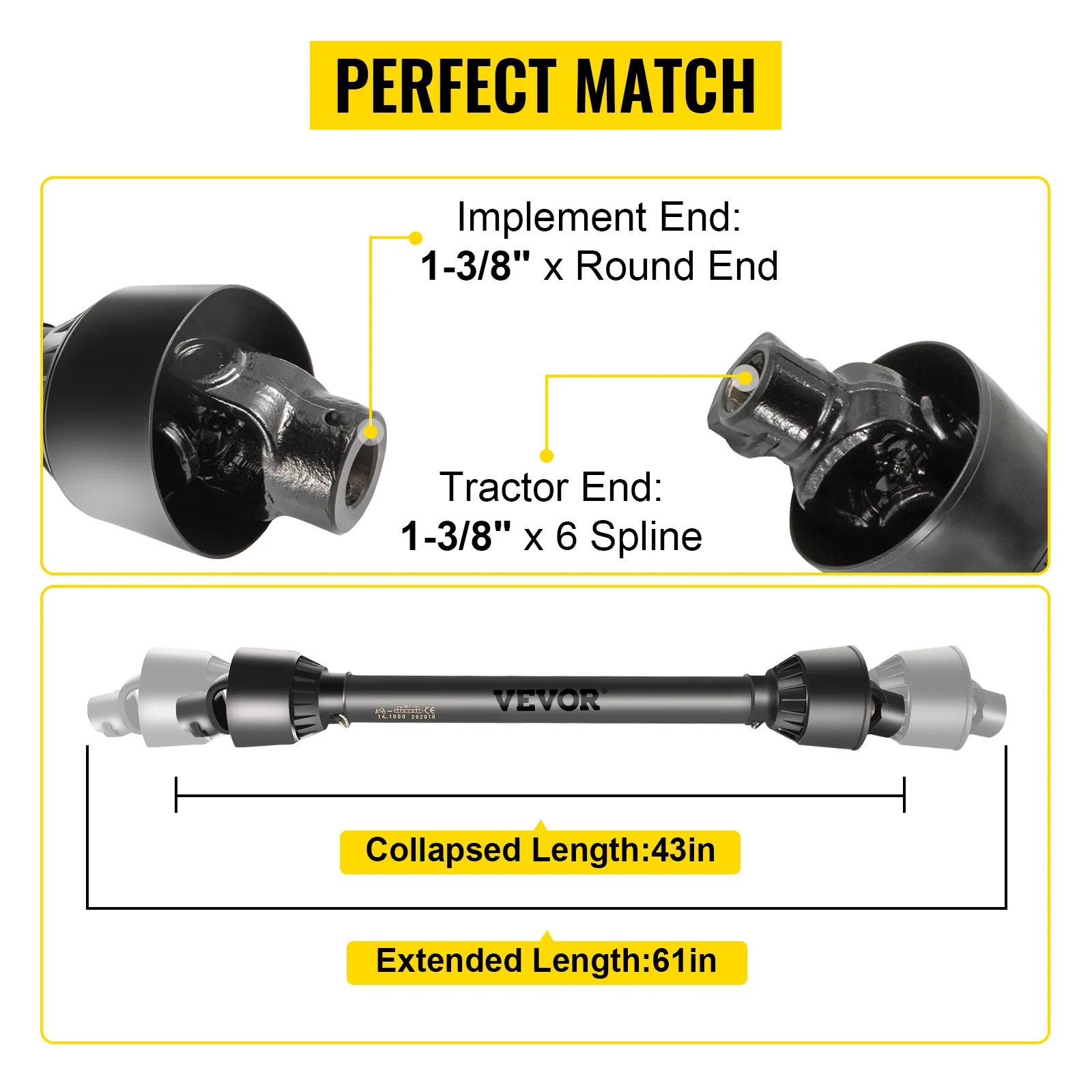 VEVOR pto shaft with 1-3/8