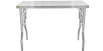 VEVOR stainless steel kitchen island with sturdy legs and smooth tabletop.