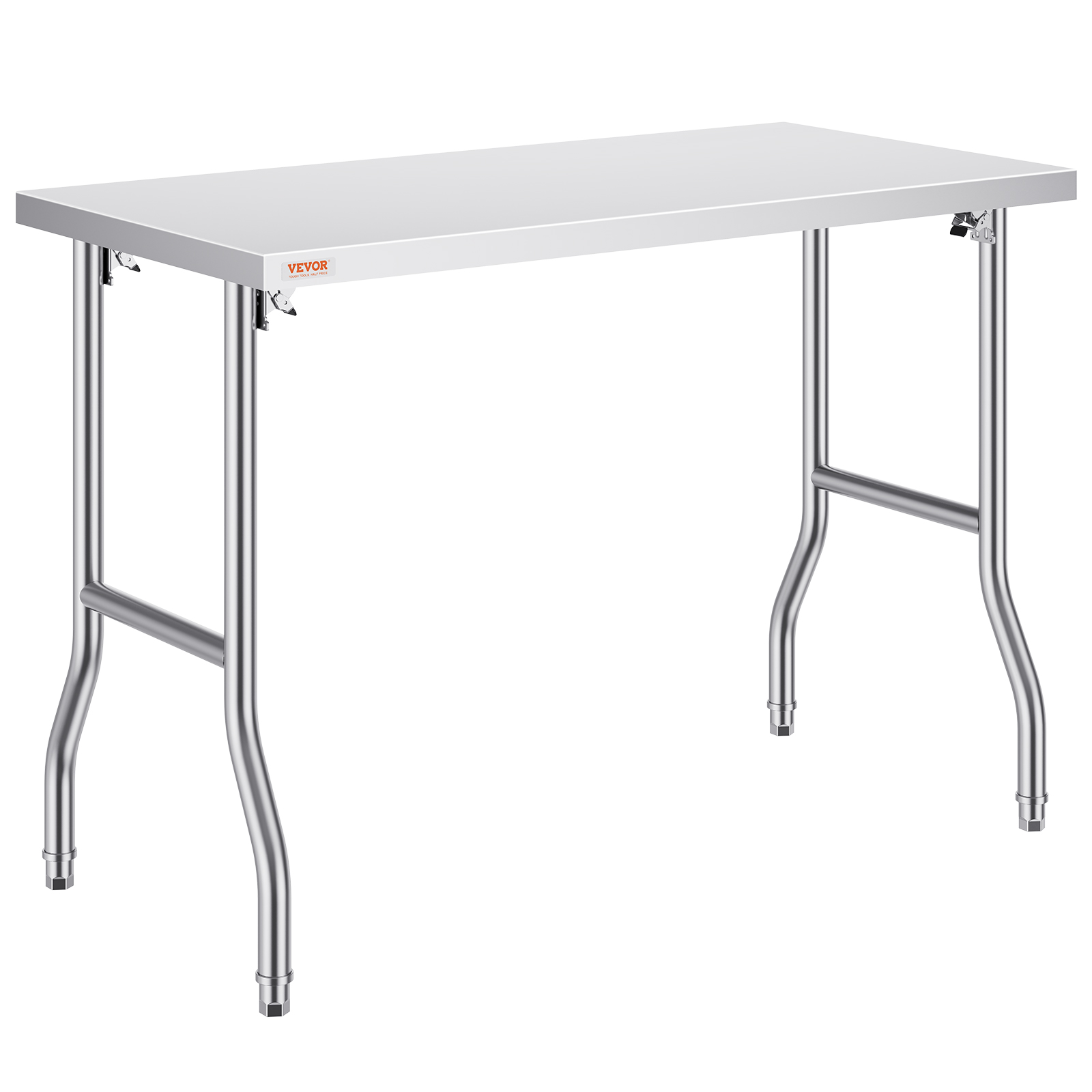 VEVOR stainless steel kitchen island with sturdy legs and flat work surface.