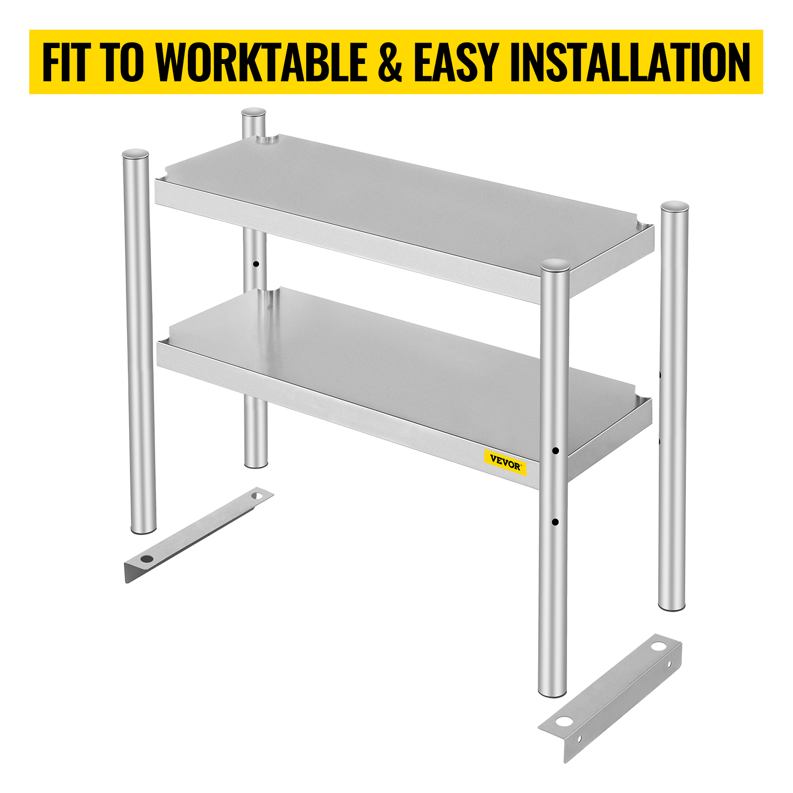 VEVOR double overshelf with two tiers; "fit to worktable & easy installation" testo in alto.