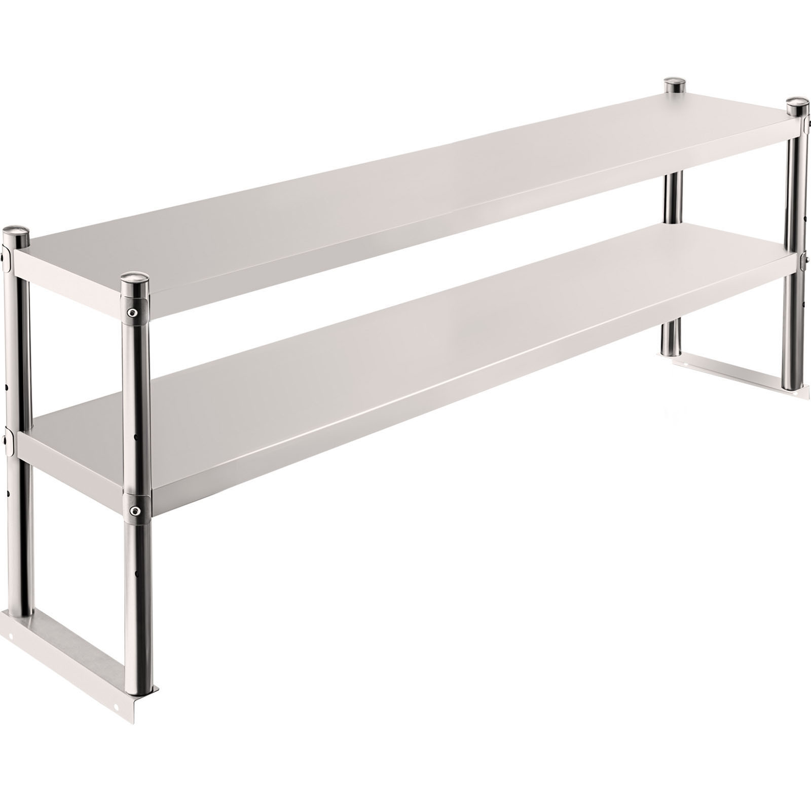 VEVOR double overshelf with two-tier stainless steel shelves and sturdy support columns.
