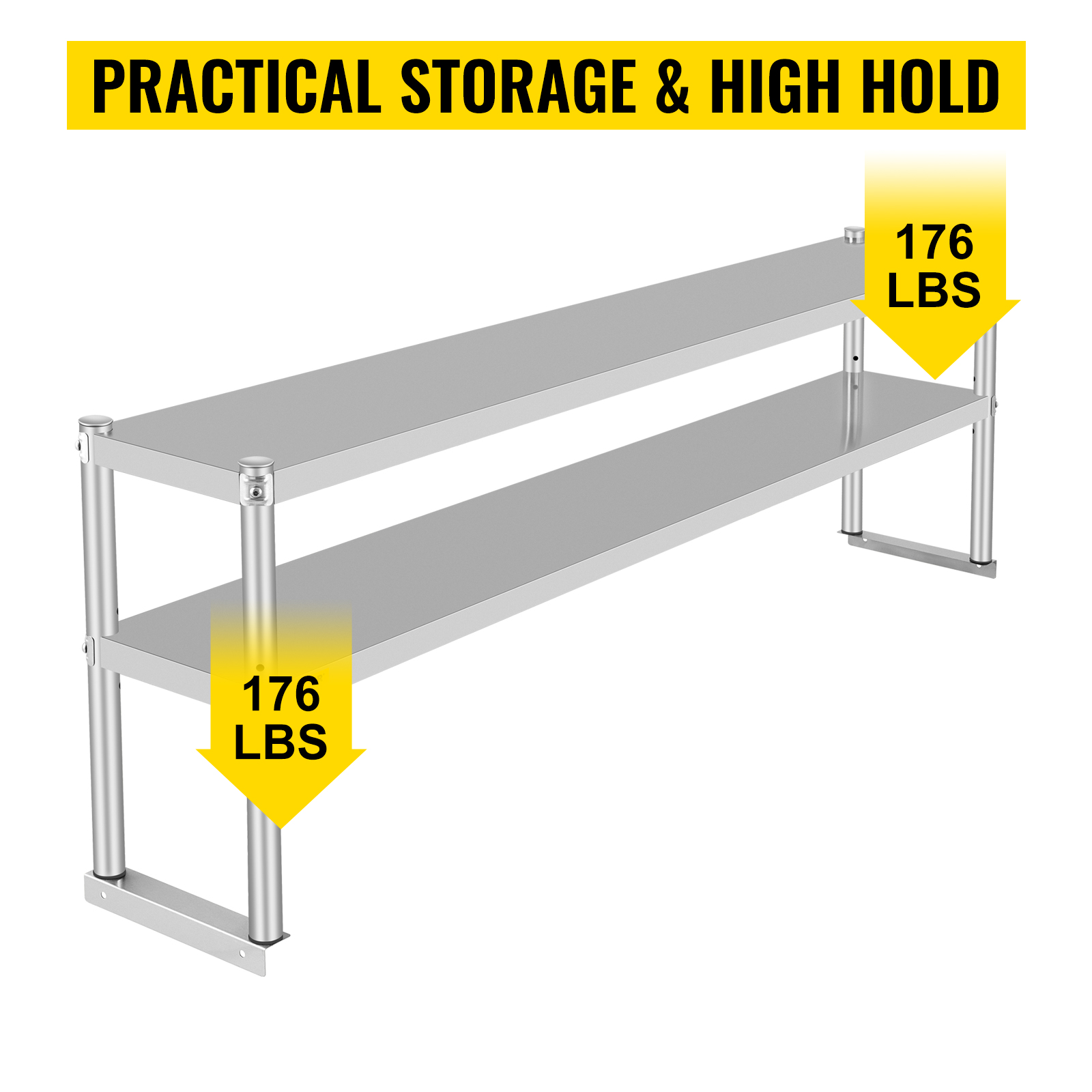 VEVOR double overshelf with 176 lbs capacity per shelf, showcasing sturdy storage.