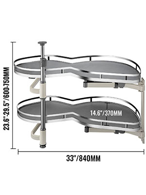 VEVOR blind corner cabinet pull out, dual shelves, dimensions: 33"x14.6"x23.6"-29.5".