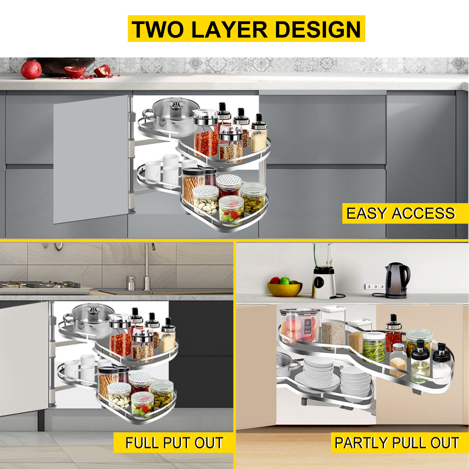 VEVOR blind corner cabinet pull out with two-layer design for easy access.