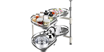VEVOR swing left blind corner cabinet pull out with kitchen items and cookware.