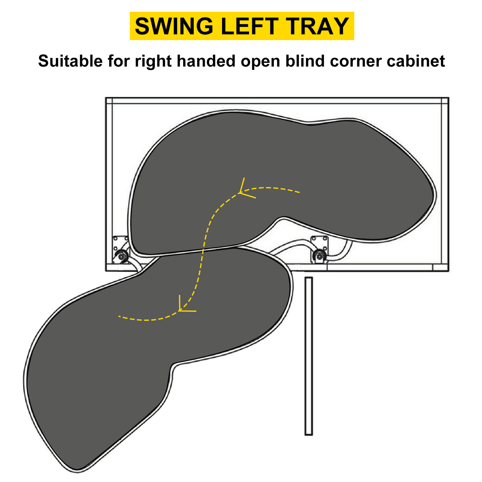 swing left tray for right-handed blind corner cabinet layout diagram.