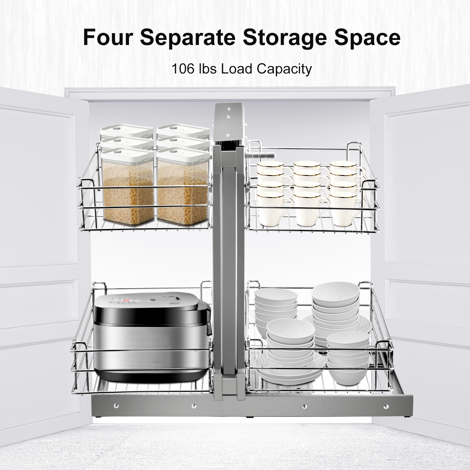 VEVOR blind corner cabinet organizer with four separate storage spaces and 106 lbs load capacity