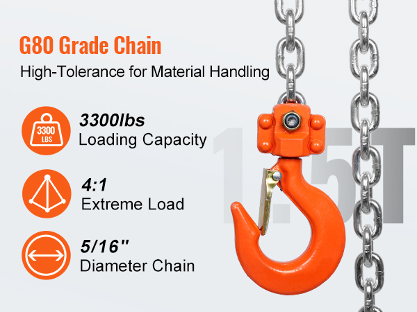 g80 hinne kett 3300lbs võimsust, oranž VEVOR käsitsi käigukanginupp kett tõstukiga materjali käitlemine.