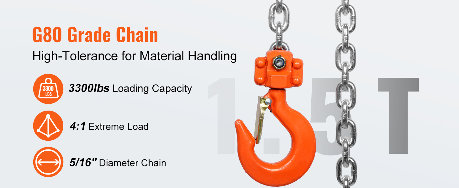 g80 hinne kett 3300lbs võimsust, oranž VEVOR käsitsi käigukanginupp kett tõstukiga materjali käitlemine.