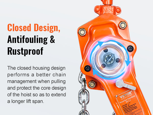 VEVOR chain lift: closed antifouling, rustproof design for better chain management and longer lifespan.