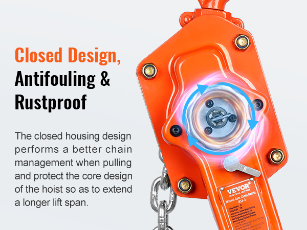 Ручная рычажная цепная лебедка VEVOR с закрытой конструкцией, противообрастающими свойствами и защитой от коррозии.