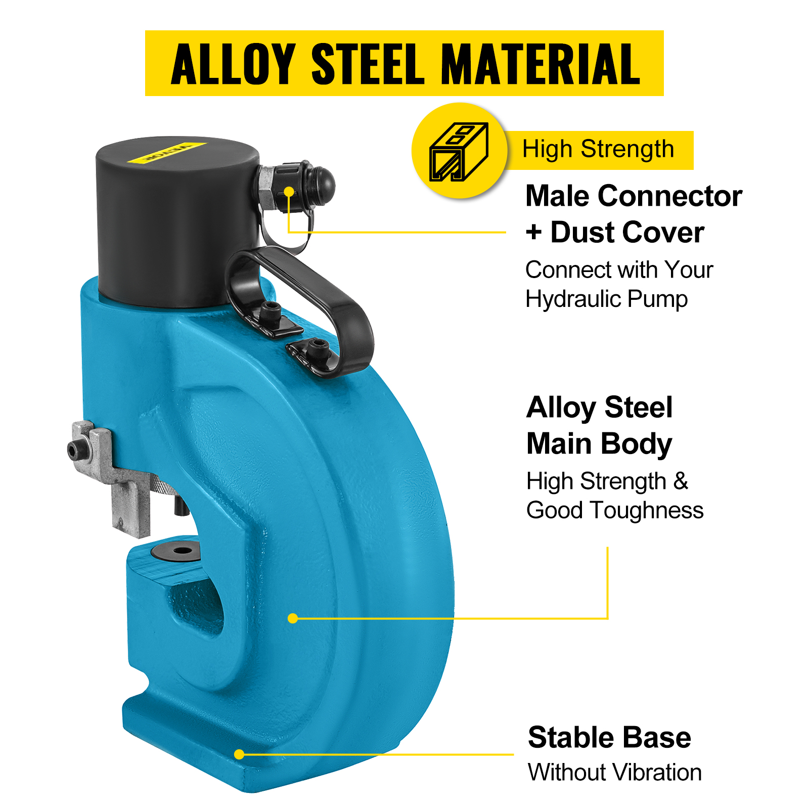 VEVOR hydraulic hole punching tool with alloy steel body, stable base, and dust cover.