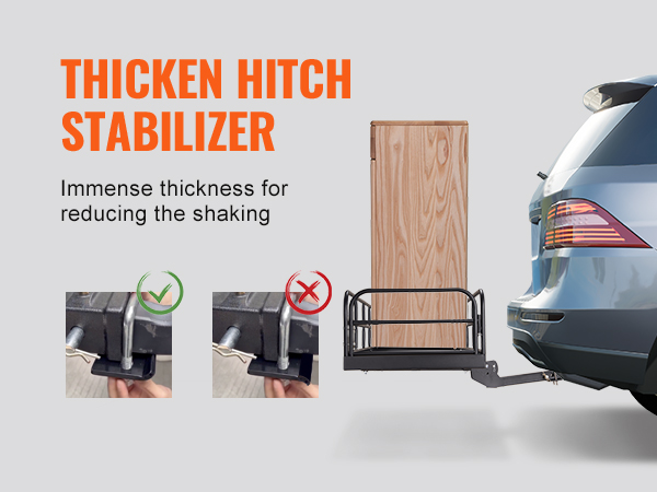 suv with VEVOR trail hitch cargo carrier and thick hitch stabilizer, reducing shaking with secure mount.