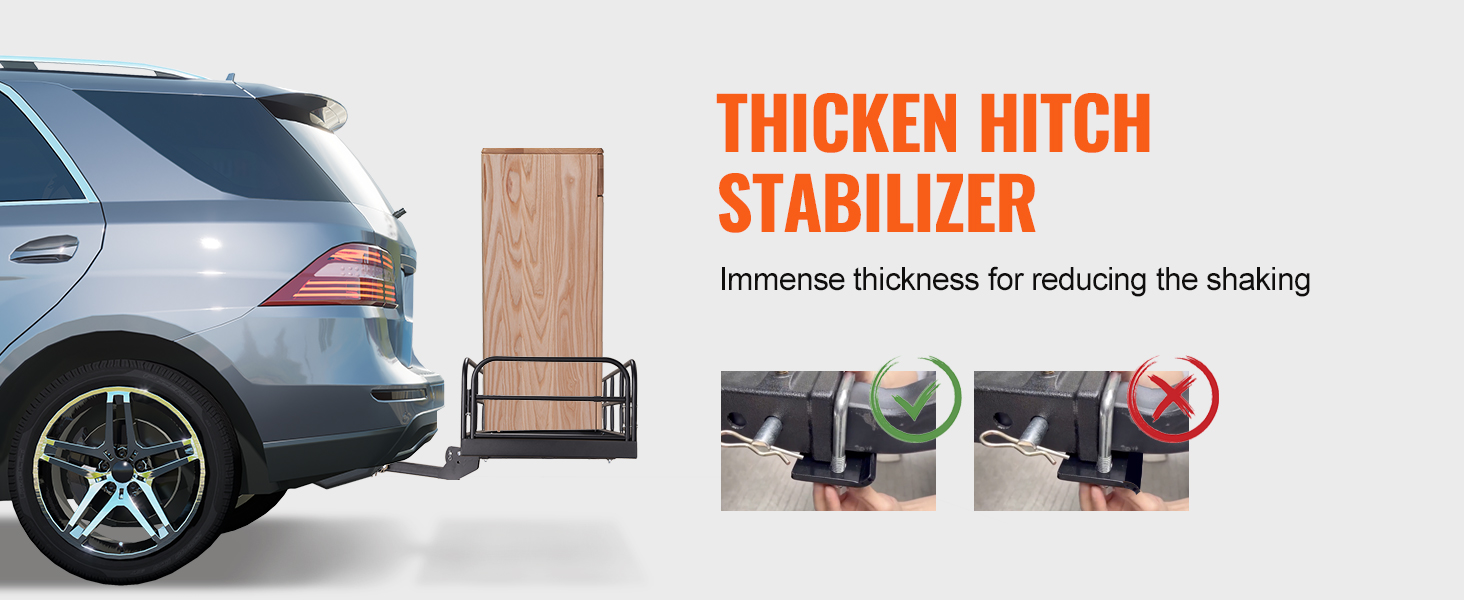suv with VEVOR trail hitch cargo carrier and thick hitch stabilizer, reducing shaking with secure mount.