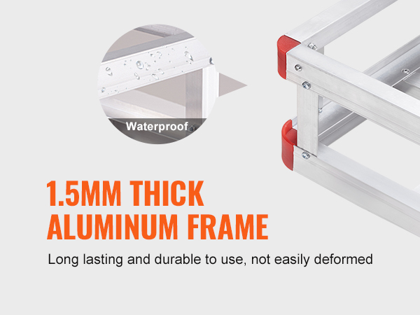 1.5mm thick aluminum frame of VEVOR hitch cargo carrier, durable and waterproof.