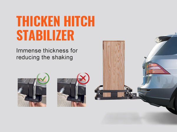 blue suv with a VEVOR hitch cargo carrier, featuring a thick stabilizer and a wooden box.