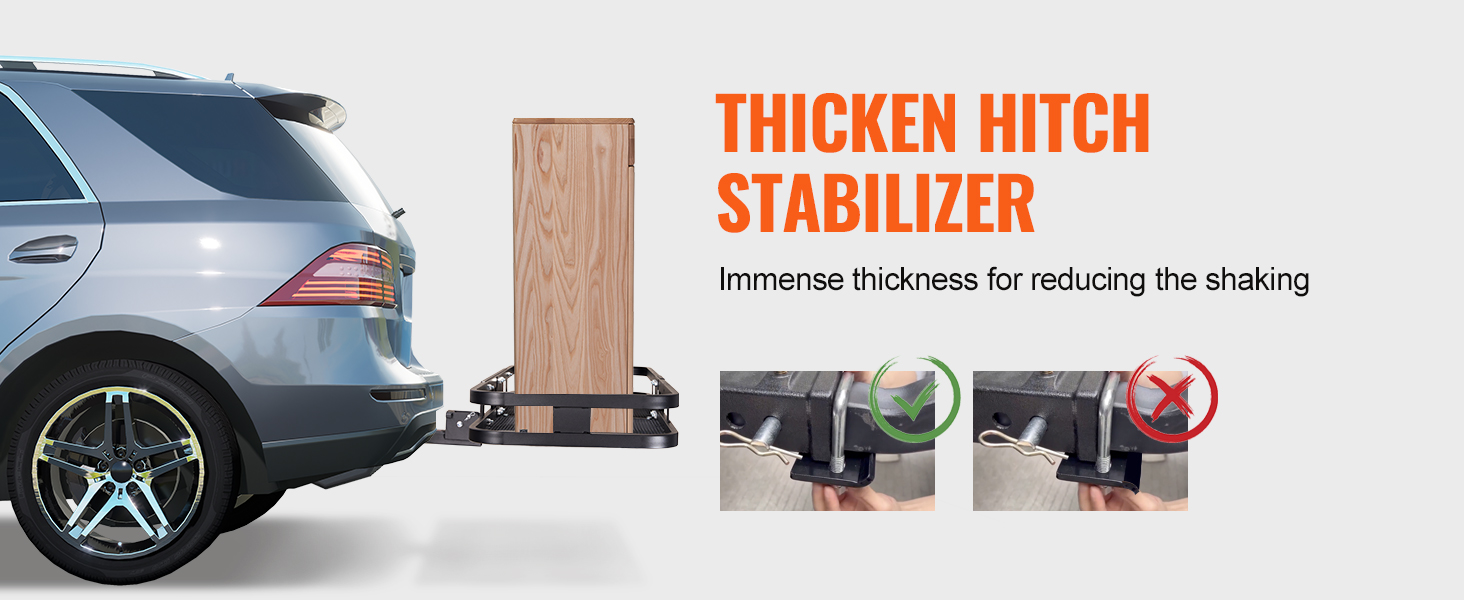 blue suv with a VEVOR hitch cargo carrier, featuring a thick stabilizer and a wooden box.