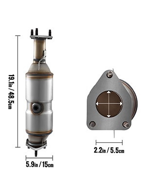 VEVOR catalytic converter honda accord with measurements 19.1in x 5.9in, 2.2in flange.