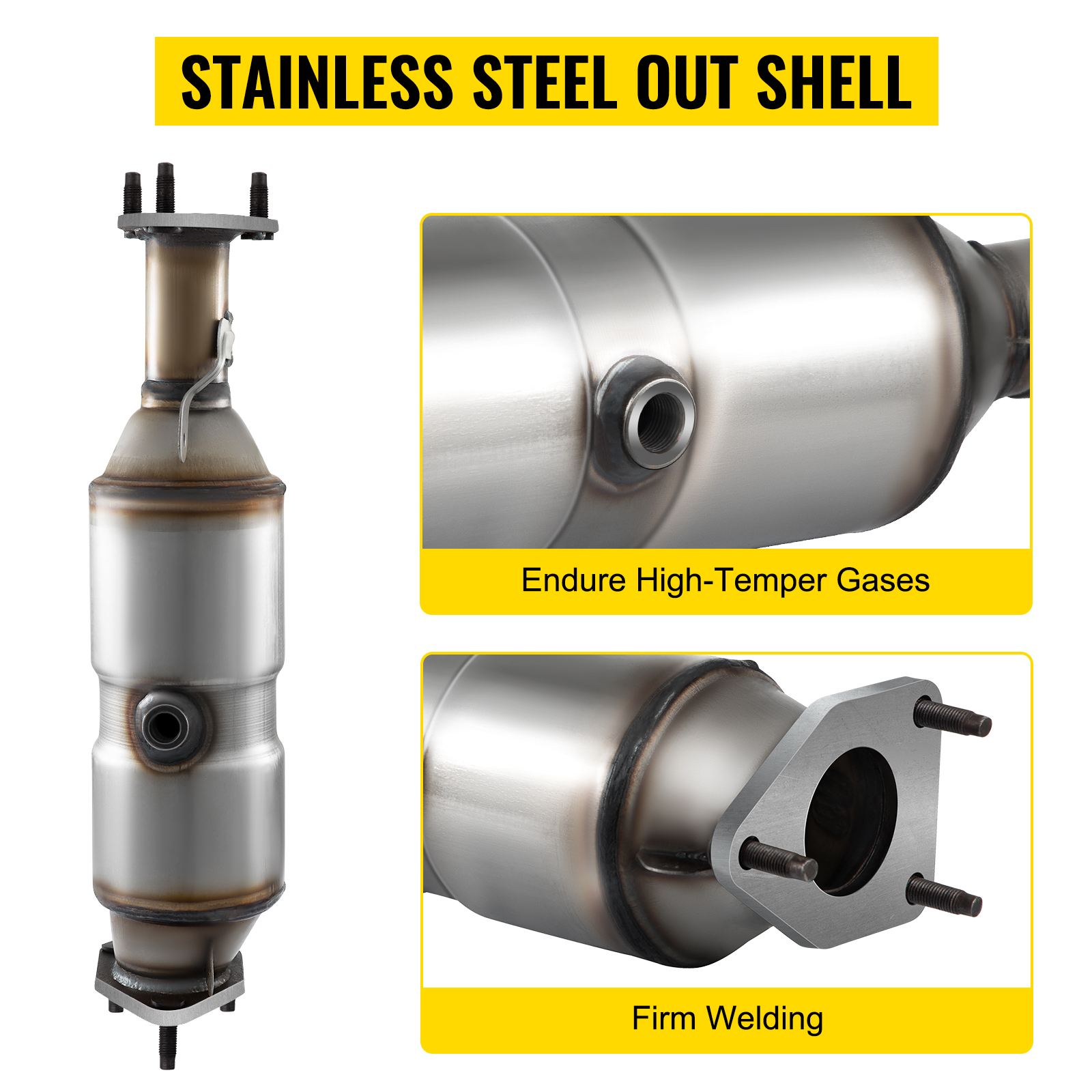 VEVOR catalytic converter honda accord with stainless steel shell and firm welding.