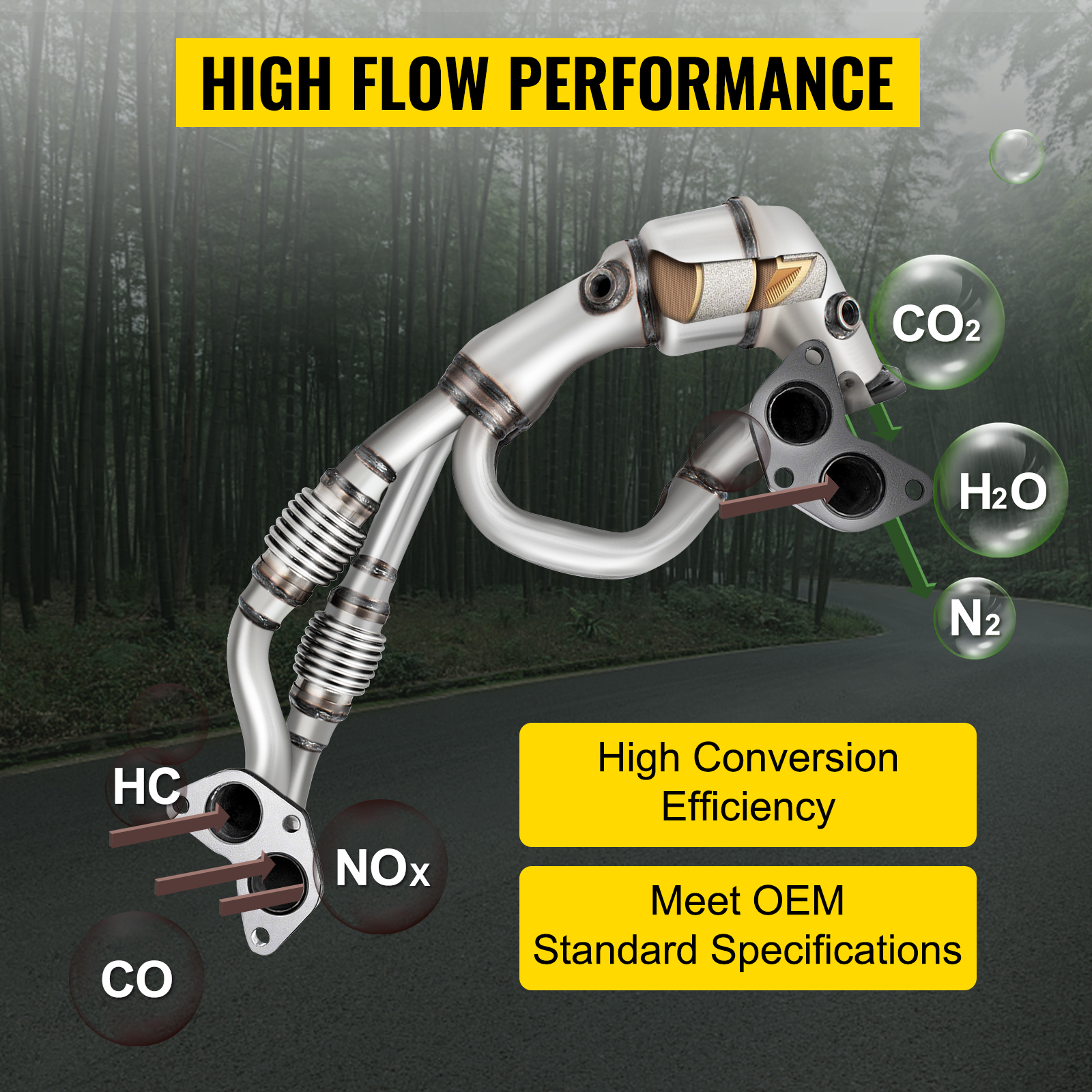 VEVOR catalytic converter subaru, high flow performance, high conversion efficiency.