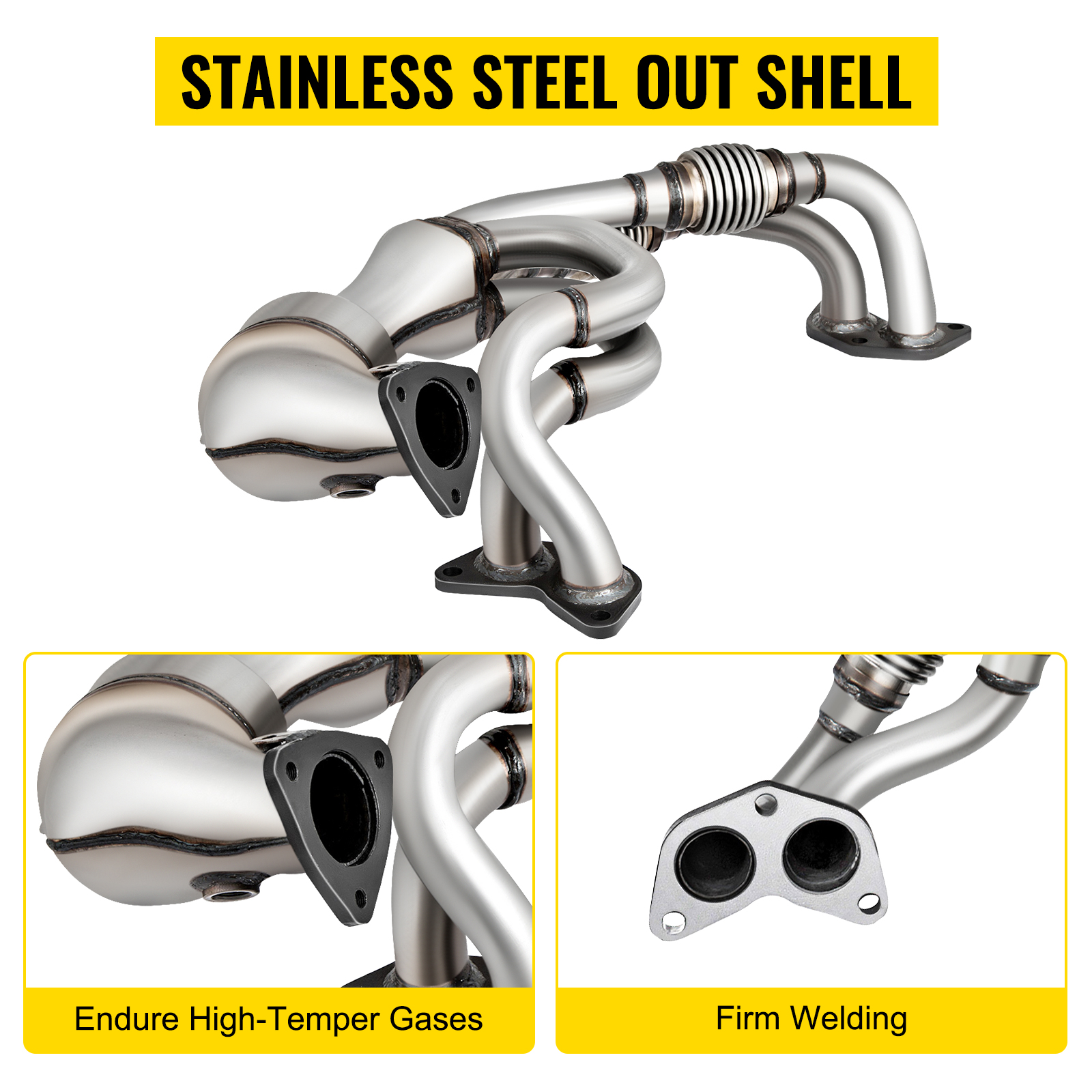 VEVOR catalytic converter subaru with stainless steel shell and firm welding for high-temp gases.
