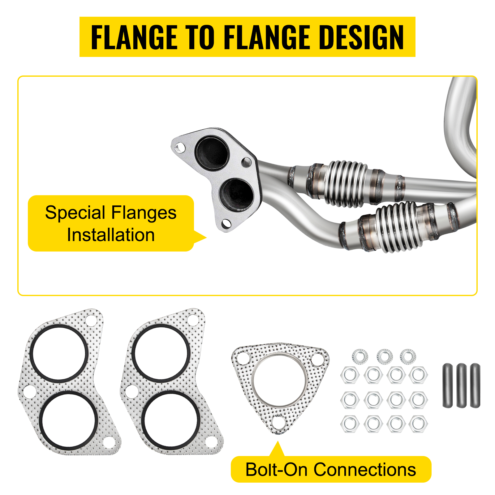 VEVOR catalytic converter subaru with flange-to-flange design and bolt-on connections.